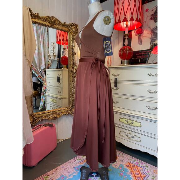 vintage 1970s rust wrap skirt 70s dancewear s/m tie waist bronze disco boho - Picture 4 of 8